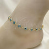 Oro Laminado Fancy Anklet, Gold Filled Style Evil Eye Design, Acqua Resin Finish, Golden Finish, 5.039.005.10