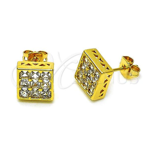 Oro Laminado Stud Earring, Gold Filled Style with White Cubic Zirconia, Polished, Golden Finish, 02.342.0155