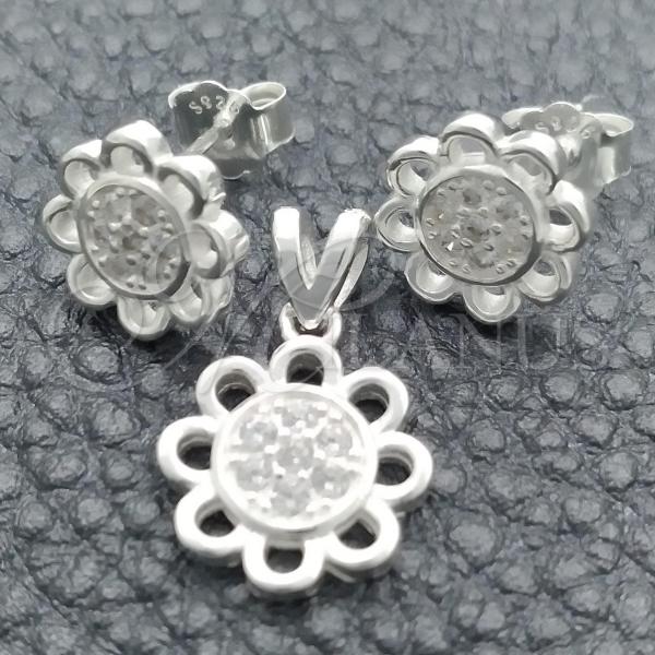 Sterling Silver Earring and Pendant Adult Set, Flower Design, Polished, Silver Finish, 10.398.0011