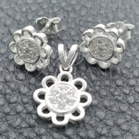 Sterling Silver Earring and Pendant Adult Set, Flower Design, Polished, Silver Finish, 10.398.0011