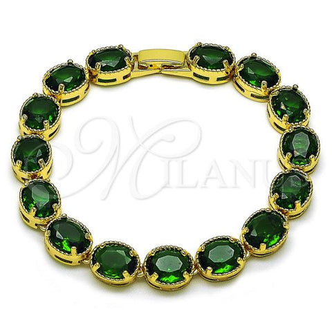 Oro Laminado Tennis Bracelet, Gold Filled Style with Green Cubic Zirconia, Polished, Golden Finish, 03.424.0004.1.07