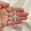 Oro Laminado Religious Pendant, Gold Filled Style Cross Design, with White Micro Pave, Polished, Golden Finish, 05.342.0049
