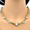 Oro Laminado Necklace and Bracelet, Gold Filled Style with Aqua Blue and White Cubic Zirconia, Polished, Golden Finish, 06.185.0015