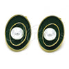 Oro Laminado Stud Earring, Gold Filled Style with Ivory Pearl, Green Enamel Finish, Golden Finish, 02.379.0026.1
