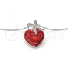 Rhodium Plated Pendant Necklace, Heart and Bow Design, with Padparadscha Swarovski Crystals and White Micro Pave, Polished, Rhodium Finish, 04.239.0007.3.16