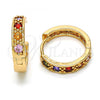 Oro Laminado Huggie Hoop, Gold Filled Style with Multicolor Cubic Zirconia, Polished, Golden Finish, 02.210.0052.20