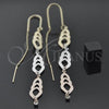 Oro Laminado Threader Earring, Gold Filled Style Leaf Design, Diamond Cutting Finish, Tricolor, 5.095.011