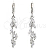 Rhodium Plated Long Earring, Leaf Design, with White Cubic Zirconia, Polished, Rhodium Finish, 02.217.0014.2