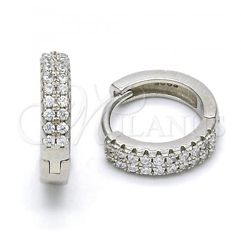 Sterling Silver Huggie Hoop, with White Cubic Zirconia, Polished, Rhodium Finish, 02.175.0071.15