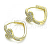 Oro Laminado Huggie Hoop, Gold Filled Style Heart Design, with White Micro Pave, Polished, Golden Finish, 02.210.0582.20