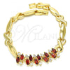 Oro Laminado Fancy Bracelet, Gold Filled Style Hugs and Kisses Design, with Garnet and White Cubic Zirconia, Polished, Golden Finish, 03.210.0120.2.07