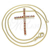 Oro Laminado Pendant Necklace, Gold Filled Style Cross Design, with Garnet Cubic Zirconia, Polished, Golden Finish, 04.284.0024.1.20