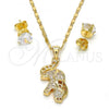 Oro Laminado Earring and Pendant Adult Set, Gold Filled Style Elephant Design, with White Micro Pave, Polished, Golden Finish, 10.233.0027