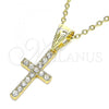 Oro Laminado Religious Pendant, Gold Filled Style Cross Design, with White Crystal, Polished, Golden Finish, 05.253.0132