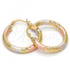 Oro Laminado Medium Hoop, Gold Filled Style Hollow Design, Diamond Cutting Finish, Tricolor, 5.138.003.1.30