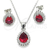 Sterling Silver Earring and Pendant Adult Set, Teardrop Design, with Garnet and White Cubic Zirconia, Polished, Rhodium Finish, 10.175.0079.3