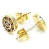 Oro Laminado Stud Earring, Gold Filled Style with Ruby and White Micro Pave, Polished, Golden Finish, 02.233.0021.2