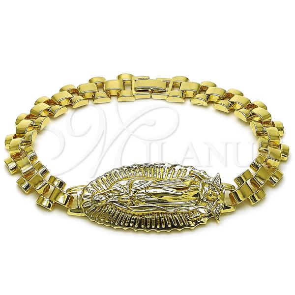 Oro Laminado Fancy Bracelet, Gold Filled Style Guadalupe Design, Diamond Cutting Finish, Golden Finish, 03.120.0010.08