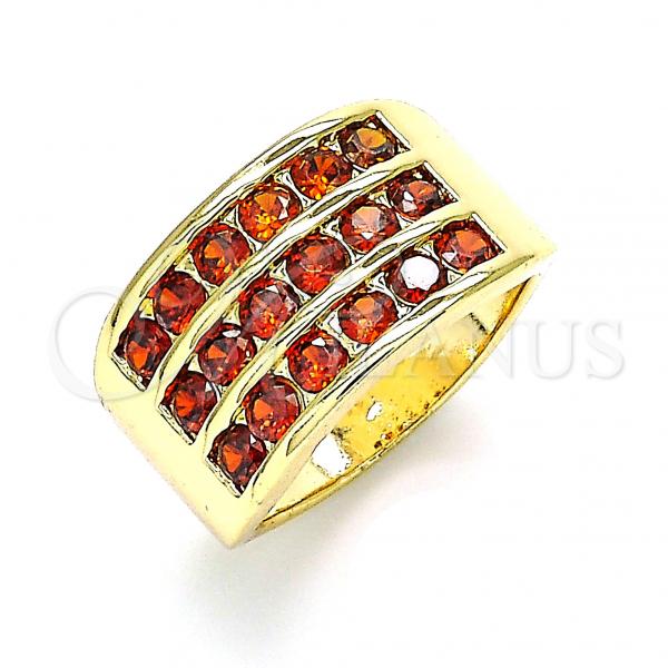 Oro Laminado Multi Stone Ring, Gold Filled Style with Garnet Cubic Zirconia, Polished, Golden Finish, 01.346.0017.2.07