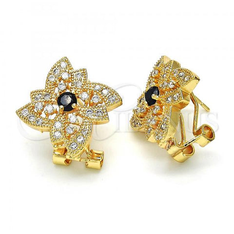 Oro Laminado Stud Earring, Gold Filled Style Flower Design, with Black and White Cubic Zirconia, Polished, Golden Finish, 02.217.0087.4 *PROMO*