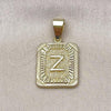 Oro Laminado Fancy Pendant, Gold Filled Style Initials Design, Diamond Cutting Finish, Golden Finish, 05.411.0055
