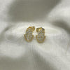 Oro Laminado Stud Earring, Gold Filled Style Hand of God Design, with White Micro Pave, Polished, Golden Finish, 02.210.0431