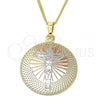 Oro Laminado Pendant Necklace, Gold Filled Style Crucifix Design, Polished, Tricolor, 04.106.0064.20