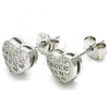 Sterling Silver Stud Earring, Heart Design, with White Micro Pave, Polished, Rhodium Finish, 02.336.0104