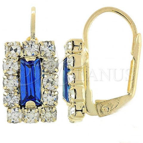 Oro Laminado Leverback Earring, Gold Filled Style with Sapphire Blue and White Cubic Zirconia, Polished, Golden Finish, 5.125.020.3