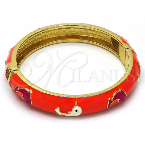 Oro Laminado Individual Bangle, Gold Filled Style Dolphin Design, Orange Enamel Finish, Golden Finish, 07.246.0001.5.02 (10 MM Thickness, Size 2 - 1.75 Diameter)