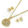 Oro Laminado Earring and Pendant Adult Set, Gold Filled Style Elephant Design, with White Micro Pave, Polished, Golden Finish, 10.233.0013