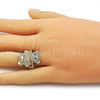 Oro Laminado Multi Stone Ring, Gold Filled Style Teddy Bear and Baguette Design, with White Cubic Zirconia and White Micro Pave, Polished, Golden Finish, 01.284.0108