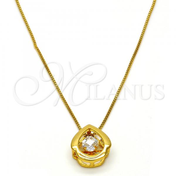 Gold Tone Pendant Necklace, Teardrop Design, with White Cubic Zirconia, Polished, Golden Finish, 04.213.0021.16.GT