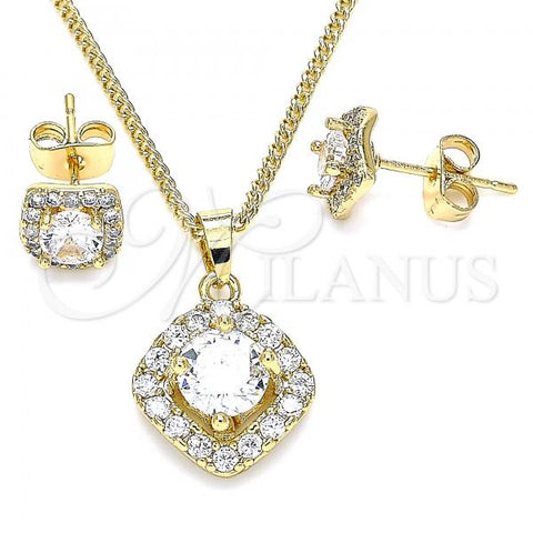 Oro Laminado Earring and Pendant Adult Set, Gold Filled Style with White Micro Pave, Polished, Golden Finish, 10.344.0011