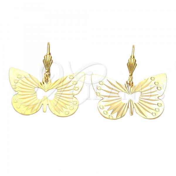 Oro Laminado Dangle Earring, Gold Filled Style Butterfly Design, Diamond Cutting Finish, Golden Finish, 5.094.007