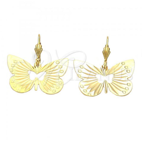 Oro Laminado Dangle Earring, Gold Filled Style Butterfly Design, Diamond Cutting Finish, Golden Finish, 5.094.007