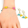Oro Laminado Earring and Pendant Children Set, Gold Filled Style Elephant Design, with White Crystal, Multicolor Enamel Finish, Golden Finish, 06.60.0006.4