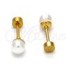 Stainless Steel Stud Earring, with Ivory Pearl, Polished, Golden Finish, 02.271.0012