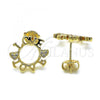 Oro Laminado Stud Earring, Gold Filled Style Love and Heart Design, with White Micro Pave, Polished, Golden Finish, 02.94.0087