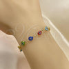 Oro Laminado Bracelet Rosary, Gold Filled Style Guadalupe and Crucifix Design, Multicolor Resin Finish, Golden Finish, 09.63.0107.1.08