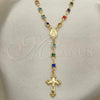 Oro Laminado Medium Rosary, Gold Filled Style Caridad del Cobre and Crucifix Design, with Multicolor Crystal, Polished, Golden Finish, 09.326.0004.18