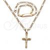 Oro Laminado Necklace and Bracelet, Gold Filled Style Crucifix Design, Polished, Golden Finish, 06.63.0260