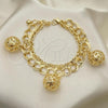 Oro Laminado Charm Bracelet, Gold Filled Style Ball and Rattle Charm Design, Polished, Golden Finish, 03.331.0130.08