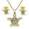 Oro Laminado Earring and Pendant Adult Set, Gold Filled Style Turtle Design, with Multicolor Micro Pave, Polished, Golden Finish, 10.284.0017