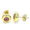 Oro Laminado Stud Earring, Gold Filled Style with Ruby Micro Pave, Polished, Golden Finish, 02.156.0477.1