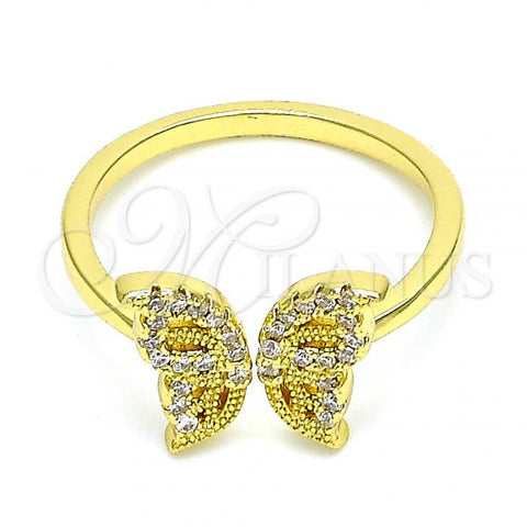 Oro Laminado Multi Stone Ring, Gold Filled Style Butterfly Design, with White Micro Pave, Polished, Golden Finish, 01.368.0001 (One size fits all)