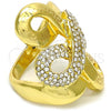 Oro Laminado Multi Stone Ring, Gold Filled Style Greek Key Design, with White Crystal, Polished, Golden Finish, 01.241.0015.08 (Size 8)