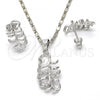 Rhodium Plated Earring and Pendant Adult Set, Leaf Design, with White Micro Pave, Polished, Rhodium Finish, 10.156.0094