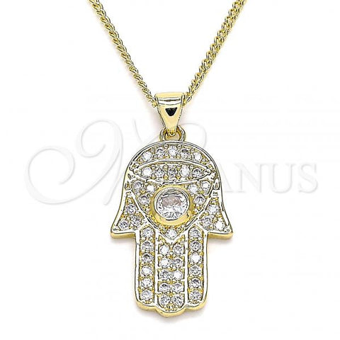 Oro Laminado Pendant Necklace, Gold Filled Style Hand of God Design, with White Cubic Zirconia and White Micro Pave, Polished, Golden Finish, 04.156.0211.20