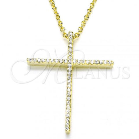 Sterling Silver Pendant Necklace, Cross Design, with White Cubic Zirconia, Polished, Golden Finish, 04.336.0081.2.16
